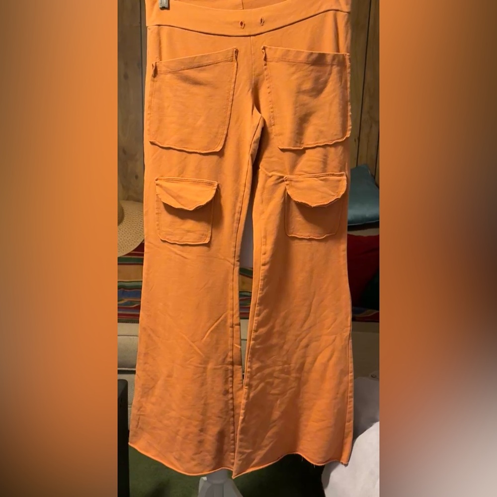 Orange Bell Bottom Cargo Pants, Size L